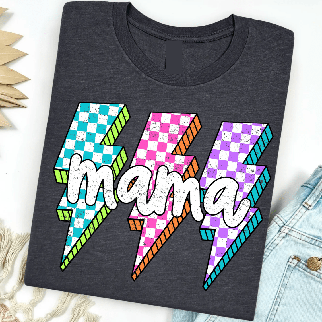 FestiviTees Women - Apparel - Shirts - T-Shirts Neon Checkered bolt Graphic Tee