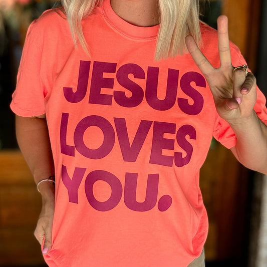 FestiviTees Women - Apparel - Shirts - T-Shirts Neon Jesus Loves You. Graphic Tee