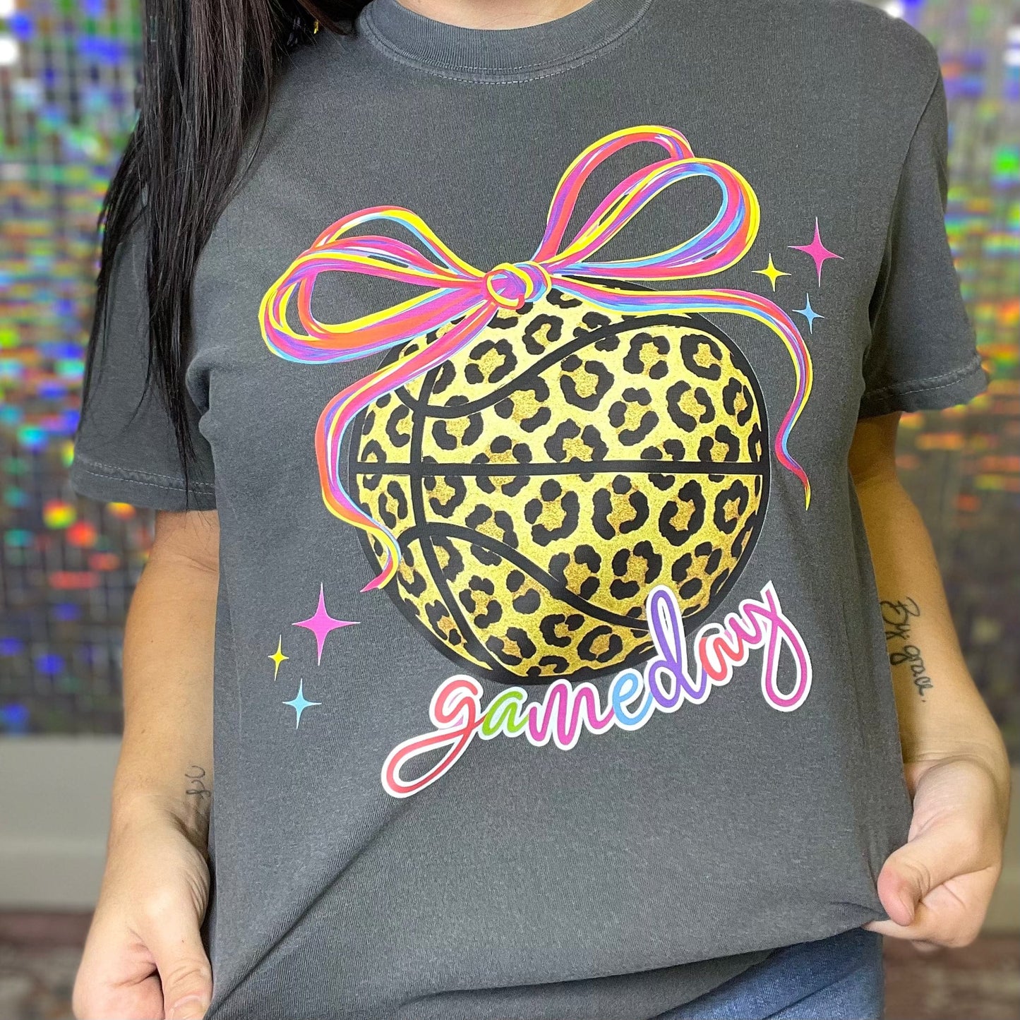 FestiviTees Women - Apparel - Shirts - T-Shirts Neon Leopard Basketball Graphic Tee