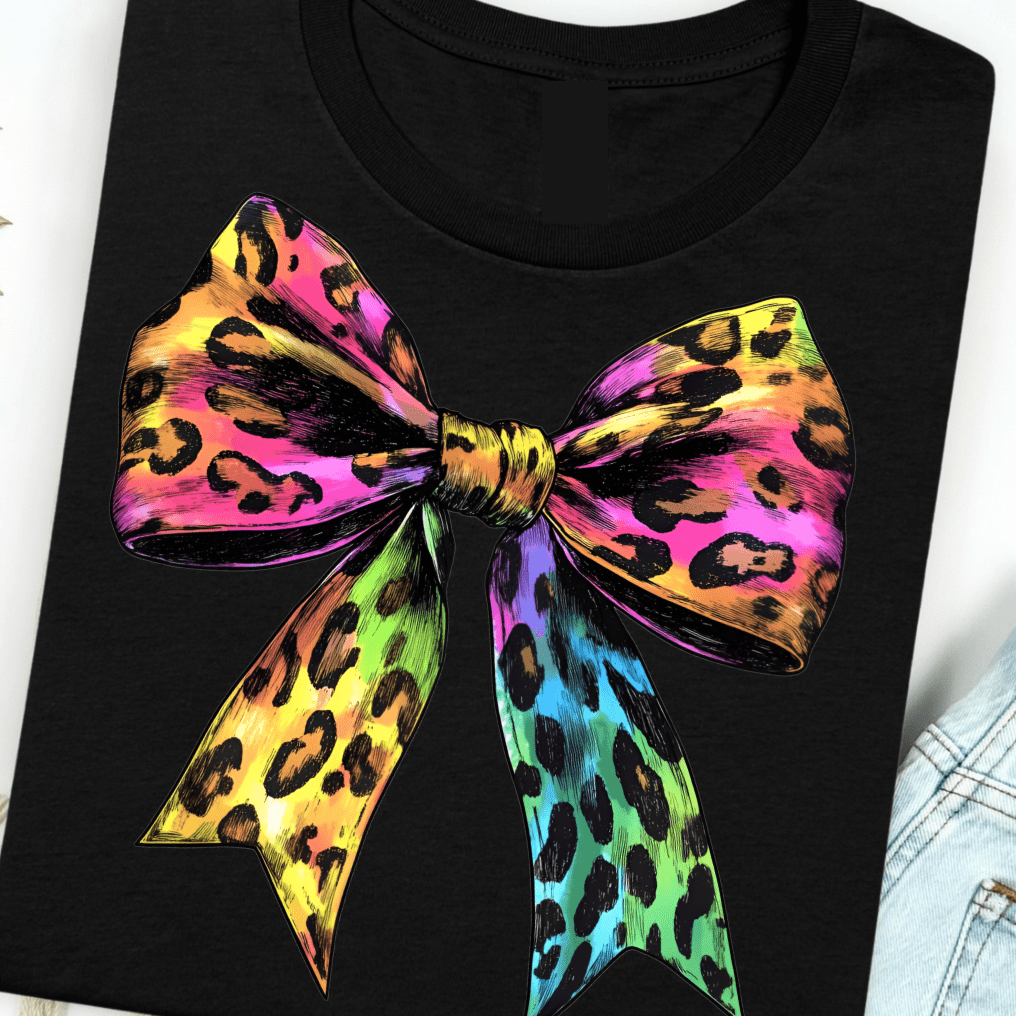 FestiviTees Women - Apparel - Shirts - T-Shirts Neon Leopard Bow Graphic Tee