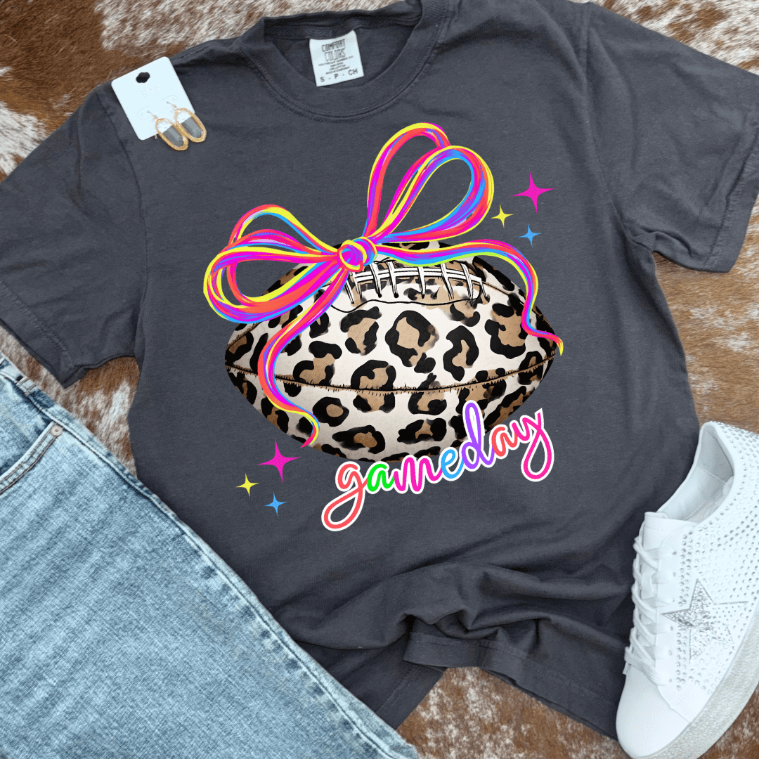 FestiviTees Women - Apparel - Shirts - T-Shirts Neon Leopard Football Graphic Tee