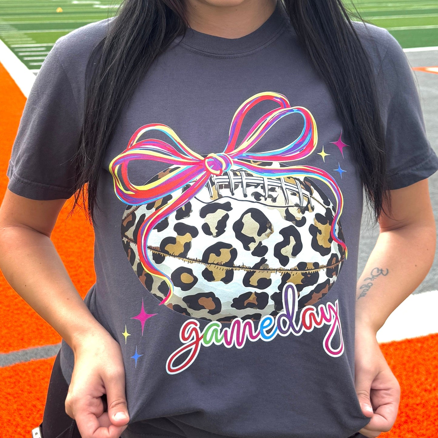 FestiviTees Women - Apparel - Shirts - T-Shirts Neon Leopard Football Graphic Tee