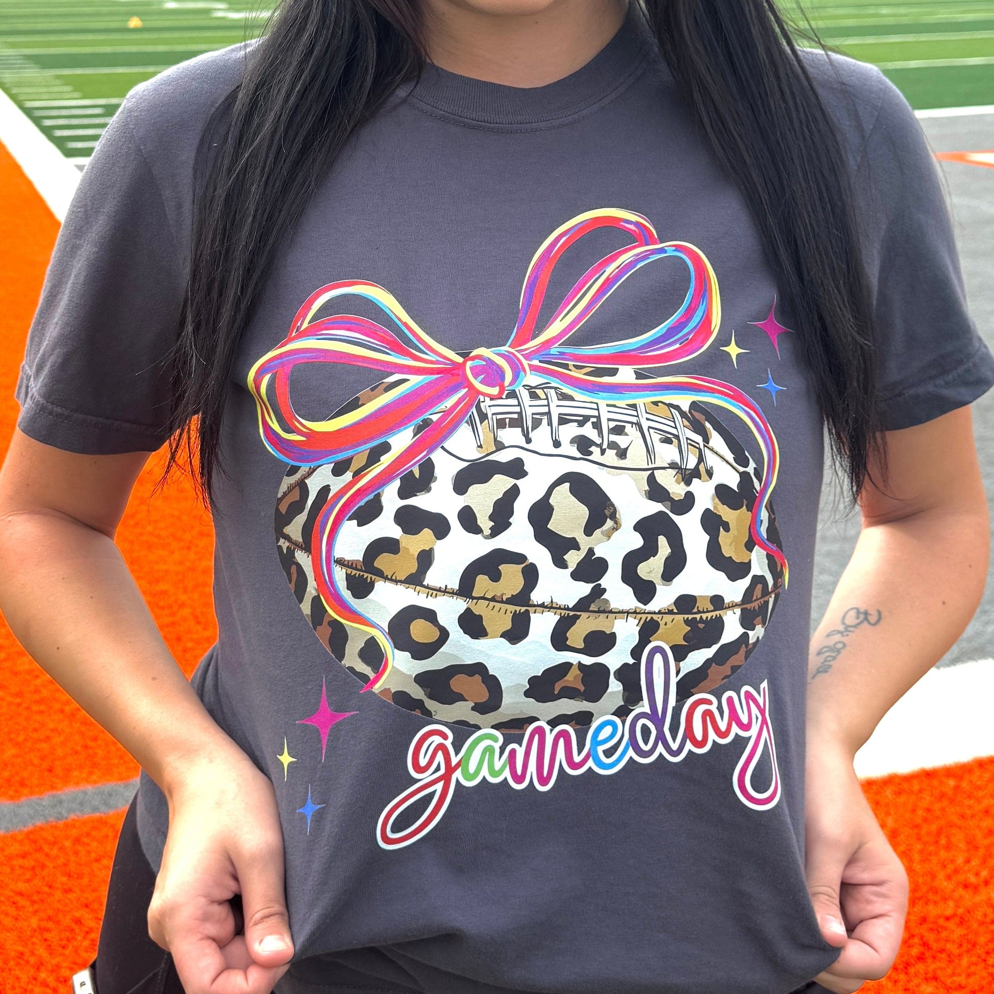 FestiviTees Women - Apparel - Shirts - T-Shirts Neon Leopard Football Graphic Tee