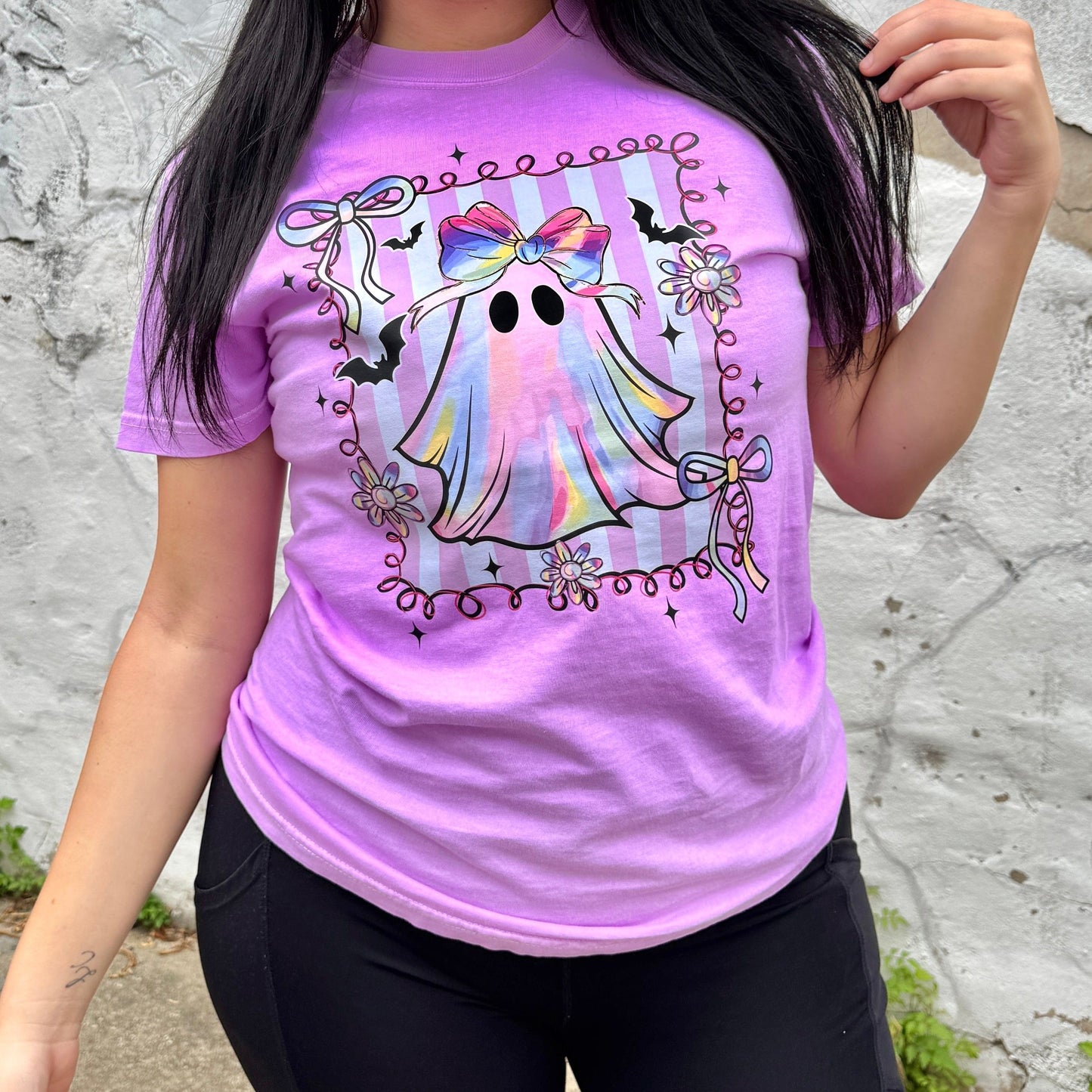 FestiviTees Women - Apparel - Shirts - T-Shirts Neon Preppy Ghost Graphic Tee