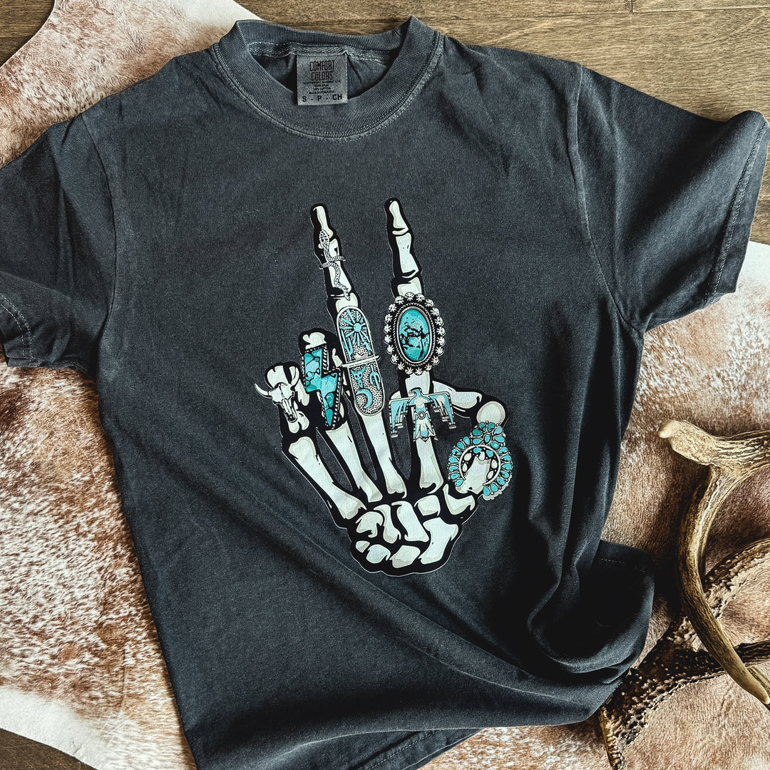 FestiviTees Women - Apparel - Shirts - T-Shirts Peace Sign Turquoise Rings Graphic Tee