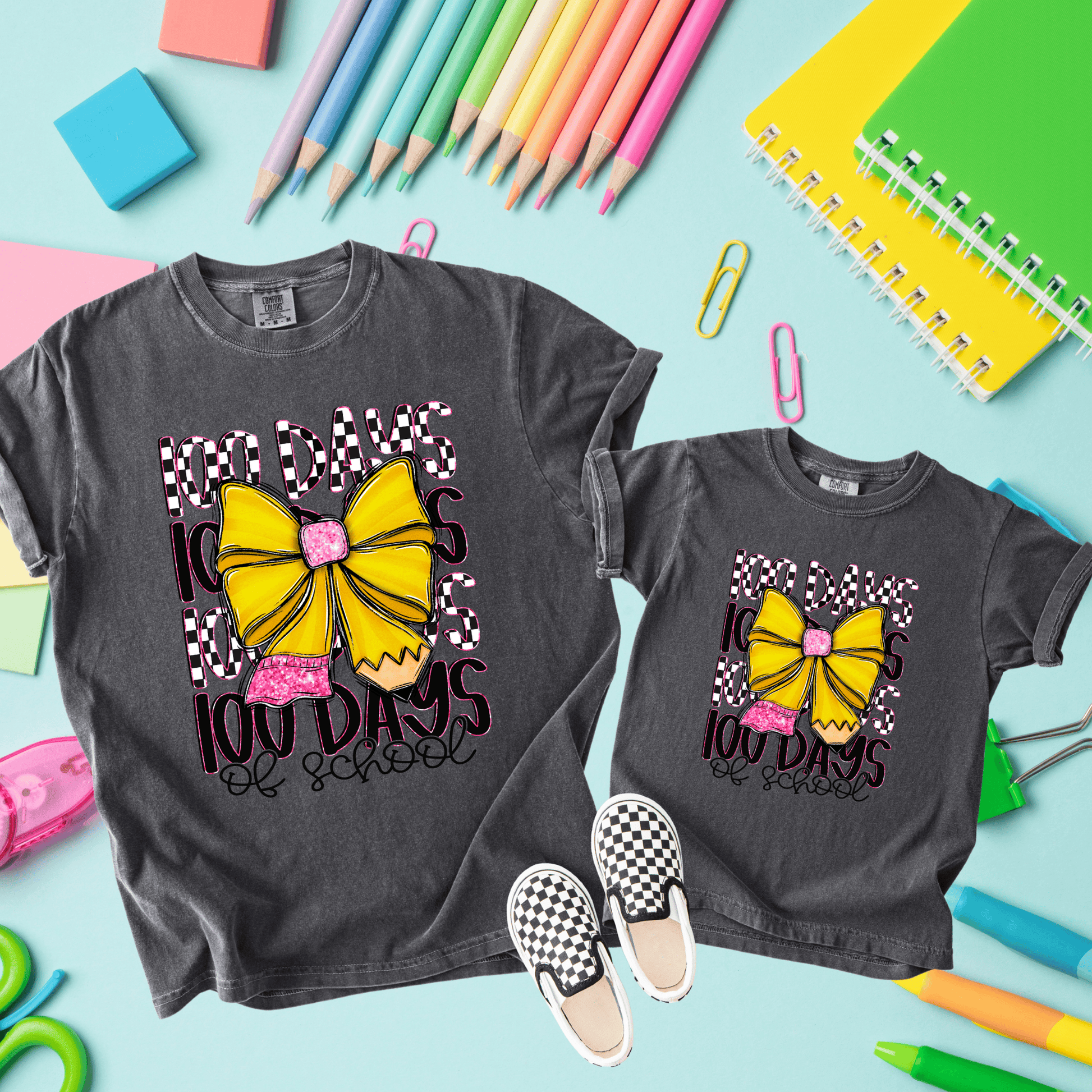 FestiviTees Women - Apparel - Shirts - T-Shirts Pencil Bow 100 Days Graphic Tee