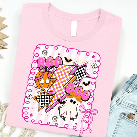 FestiviTees Women - Apparel - Shirts - T-Shirts Pink Halloween Collage Graphic Tee