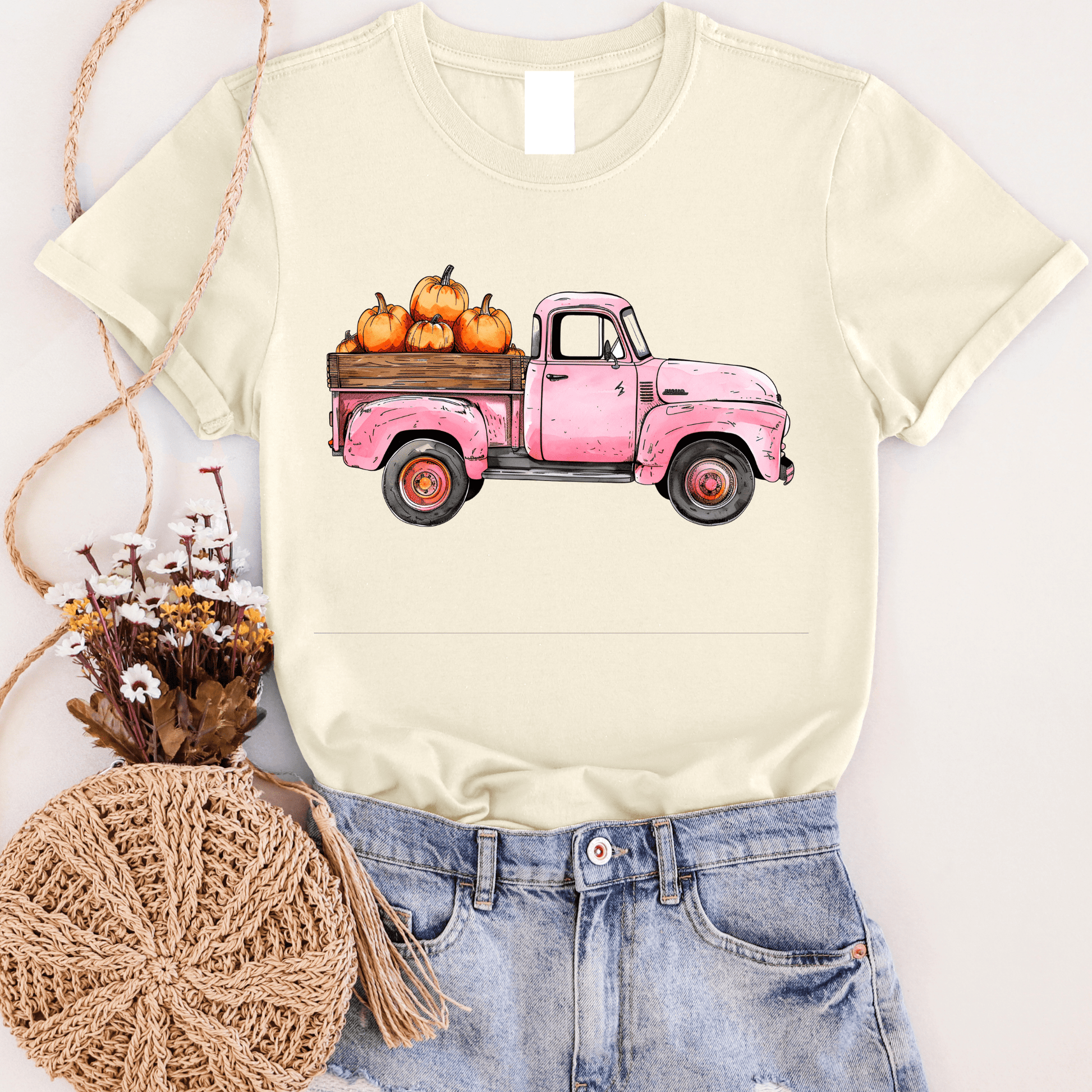 FestiviTees Women - Apparel - Shirts - T-Shirts Pink Pumpkin Truck Graphic Tee