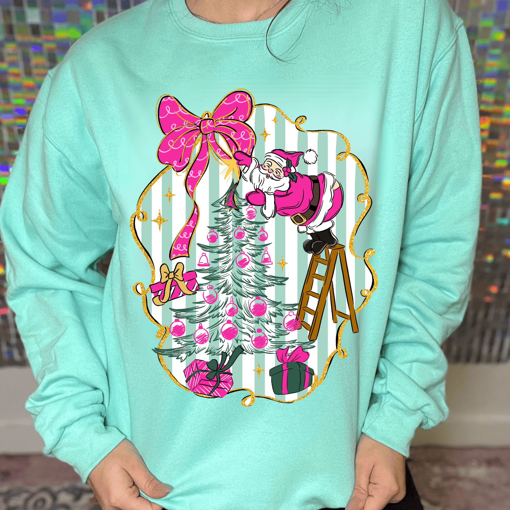 FestiviTees Women - Apparel - Shirts - T-Shirts Pink Santa Magic Graphic Crewneck