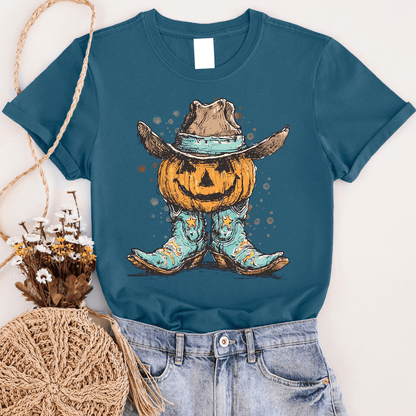 FestiviTees Women - Apparel - Shirts - T-Shirts Pumpkin Cowboy Graphic Tee
