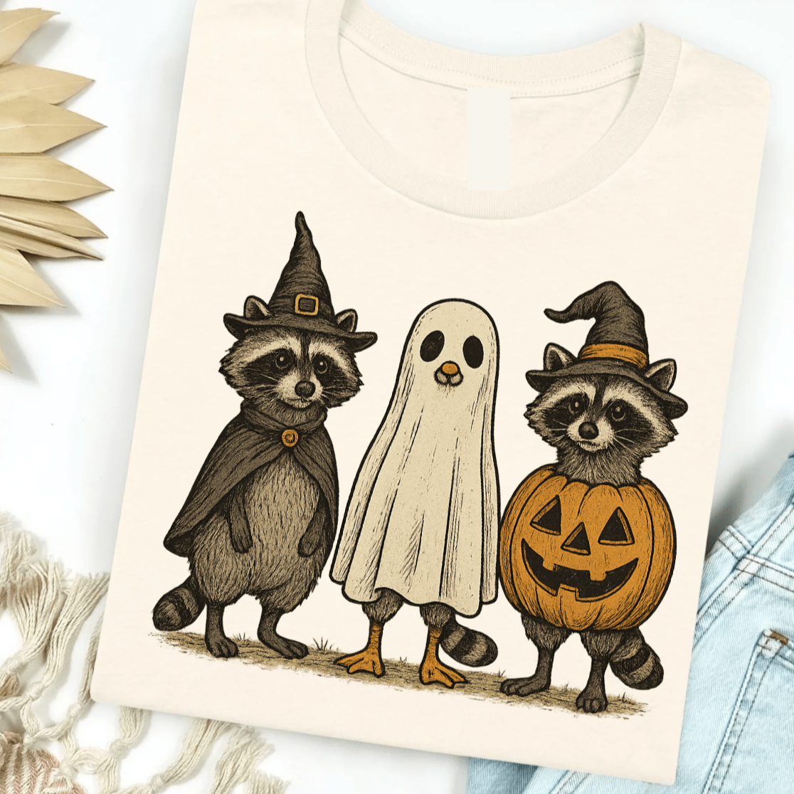 FestiviTees Women - Apparel - Shirts - T-Shirts Racoon Ghost Graphic Tee