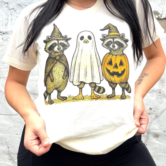 FestiviTees Women - Apparel - Shirts - T-Shirts Racoon Ghost Graphic Tee
