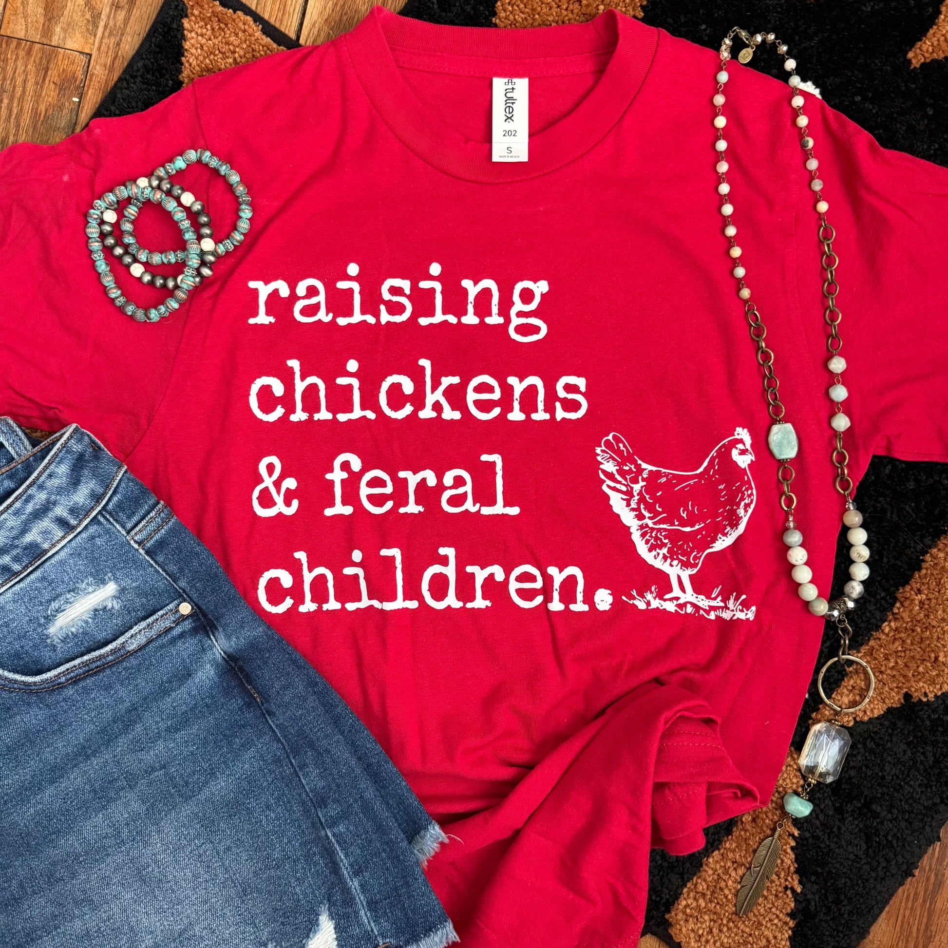 FestiviTees Women - Apparel - Shirts - T-Shirts Raising Chickens & Feral Children Soft Graphic Tee