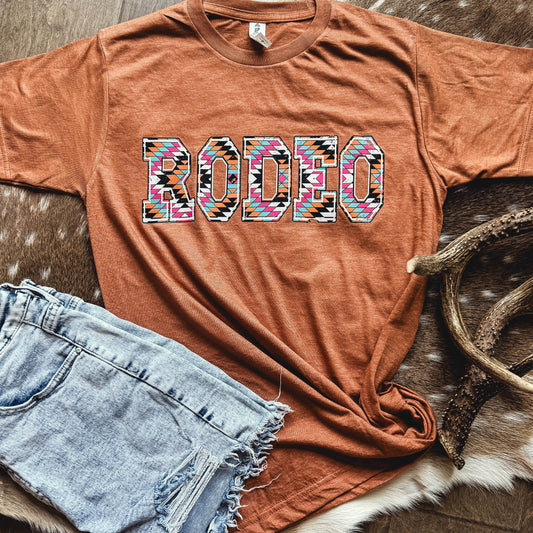 FestiviTees Women - Apparel - Shirts - T-Shirts Rodeo Aztec Block Letter Graphic Tee