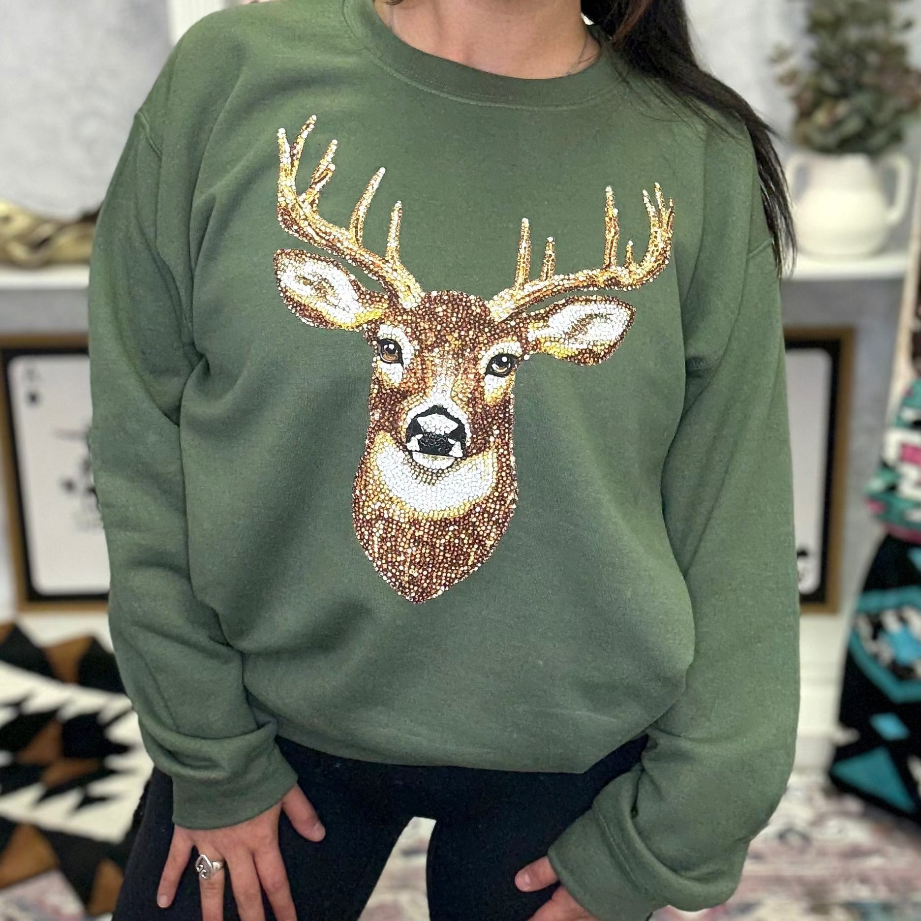FestiviTees Women - Apparel - Shirts - T-Shirts Sequin Buck Graphic Crewneck