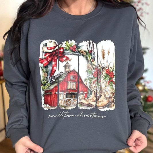FestiviTees Women - Apparel - Shirts - T-Shirts Small Town Country Christmas Graphic Crewneck