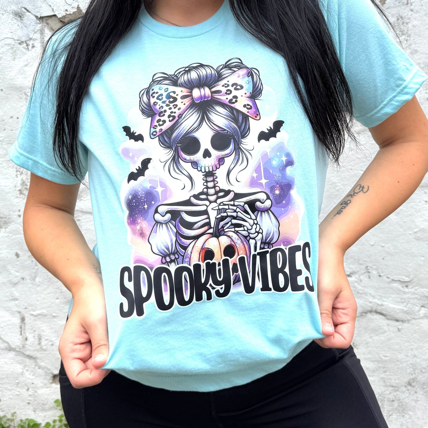 FestiviTees Women - Apparel - Shirts - T-Shirts Spooky Vibes Neon Skeleton Graphic Tee