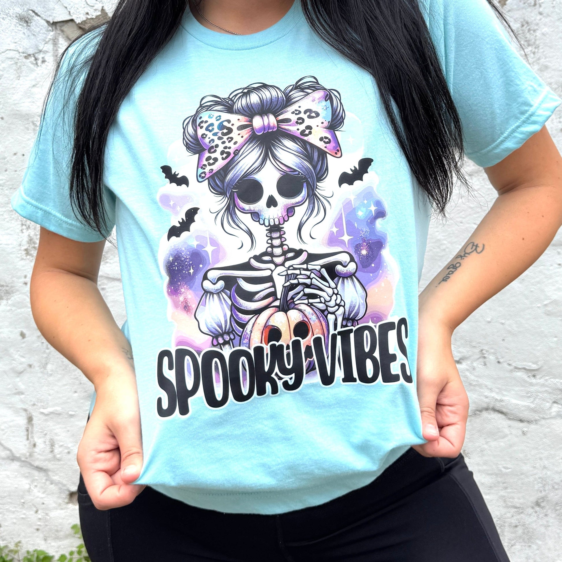 FestiviTees Women - Apparel - Shirts - T-Shirts Spooky Vibes Neon Skeleton Graphic Tee