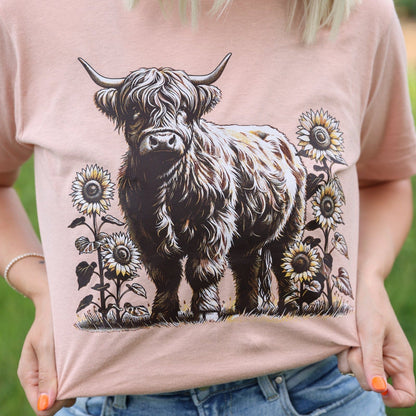 FestiviTees Women - Apparel - Shirts - T-Shirts Sunflower Highland Cow Graphic Tee