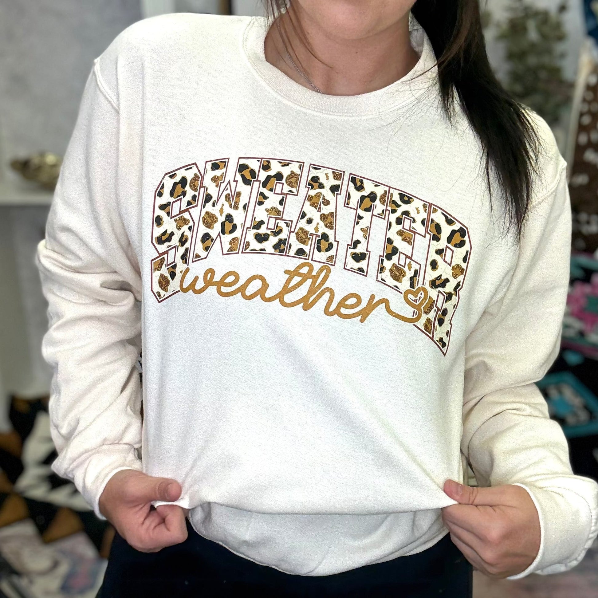 FestiviTees Women - Apparel - Shirts - T-Shirts Sweater Weather Leopard Crewneck