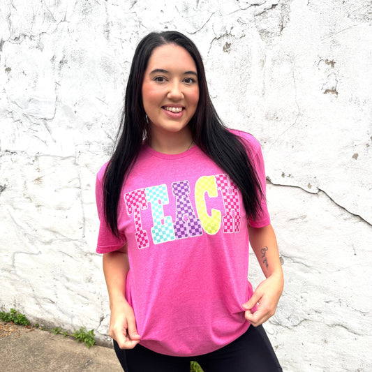 FestiviTees Women - Apparel - Shirts - T-Shirts TEACH Checkered Neon Graphic Tee