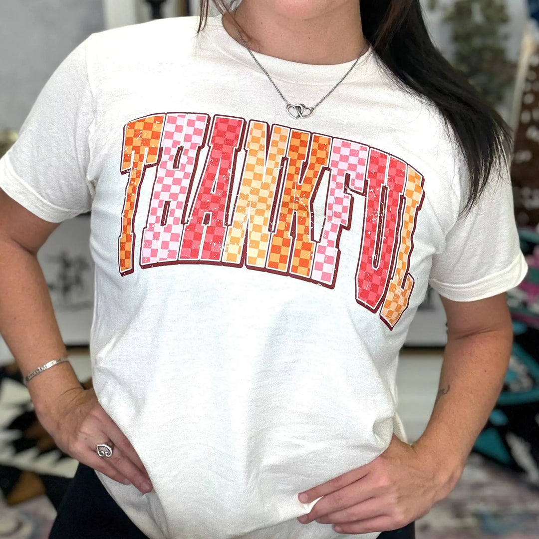 Envy Stylz Boutique Women - Apparel - Shirts - T-Shirts Thankful Checkered Graphic Tee