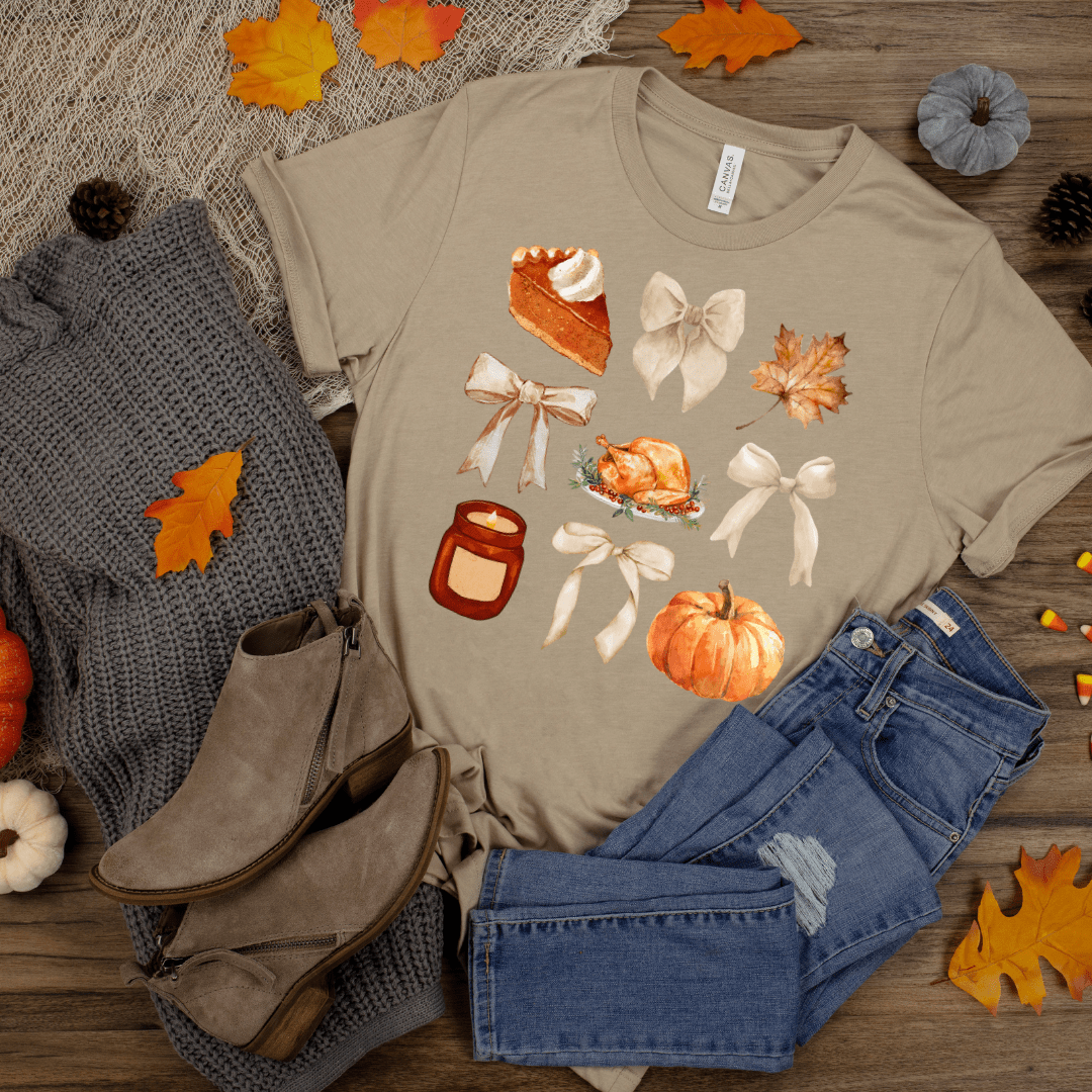 FestiviTees Women - Apparel - Shirts - T-Shirts Thanksgiving and Bows Graphic Tee