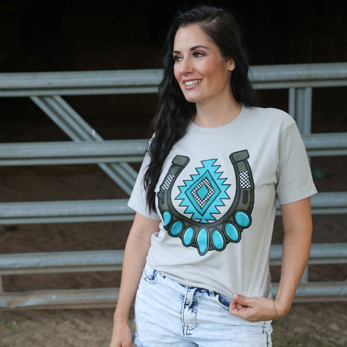 FestiviTees Women - Apparel - Shirts - T-Shirts Turquoise Aztec Horseshoe Soft Graphic Tee
