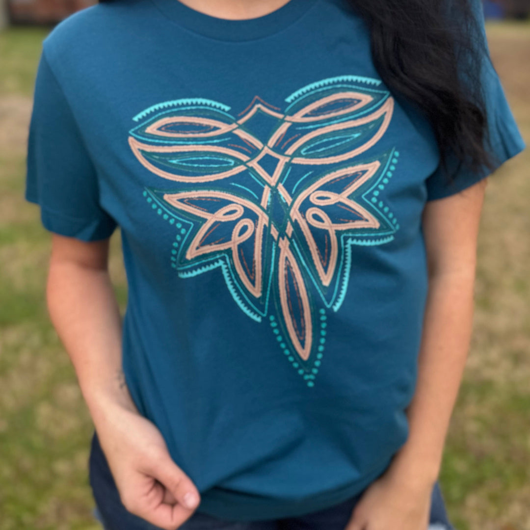 FestiviTees Women - Apparel - Shirts - T-Shirts Turquoise + Leather Boot Stitch Graphic Tee