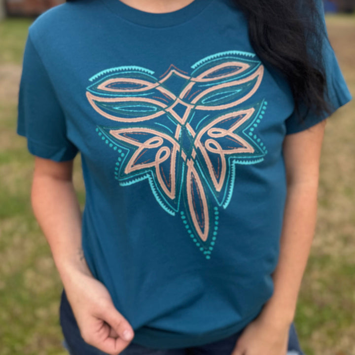 FestiviTees Women - Apparel - Shirts - T-Shirts Turquoise + Leather Boot Stitch Graphic Tee