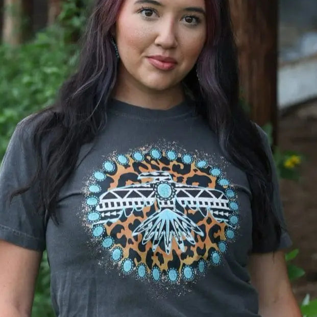 Turquoise Thunderbird Aztec Leopard Western Tee product image 1
