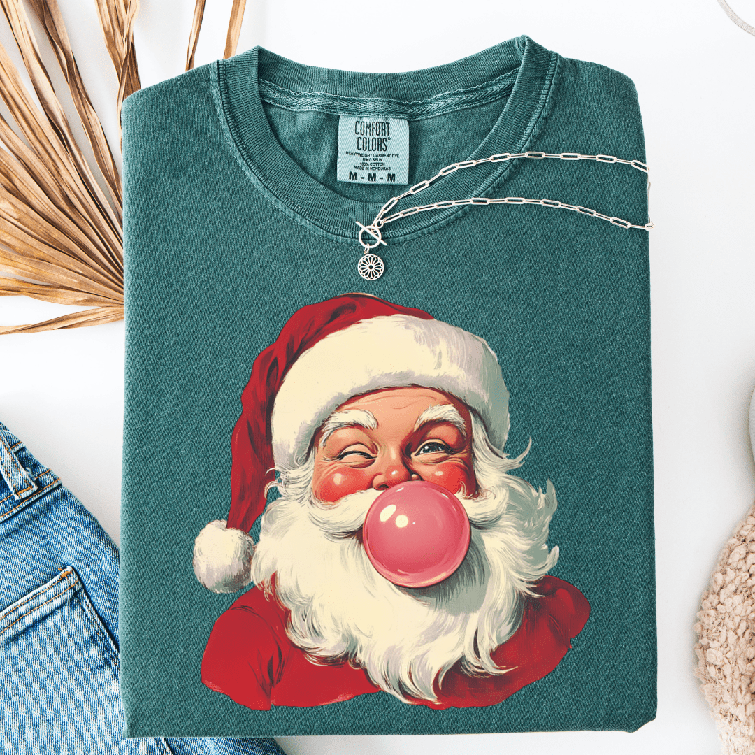 FestiviTees Women - Apparel - Shirts - T-Shirts Vintage Bubble Gum Santa Graphic Tee