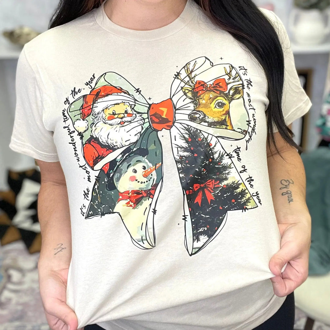 Envy Stylz Boutique Women - Apparel - Shirts - T-Shirts Vintage Christmas Bow Graphic Tee
