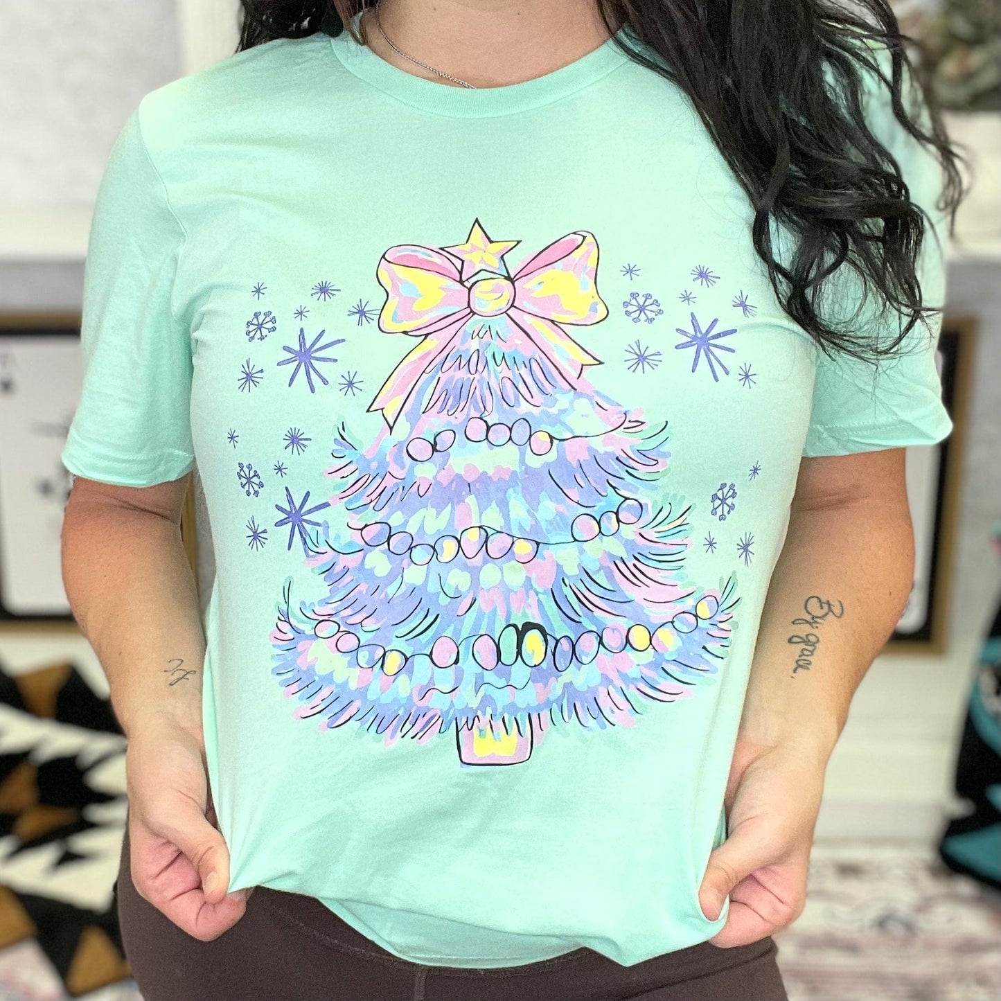 FestiviTees Women - Apparel - Shirts - T-Shirts Watercolor Christmas Tree Graphic Tee