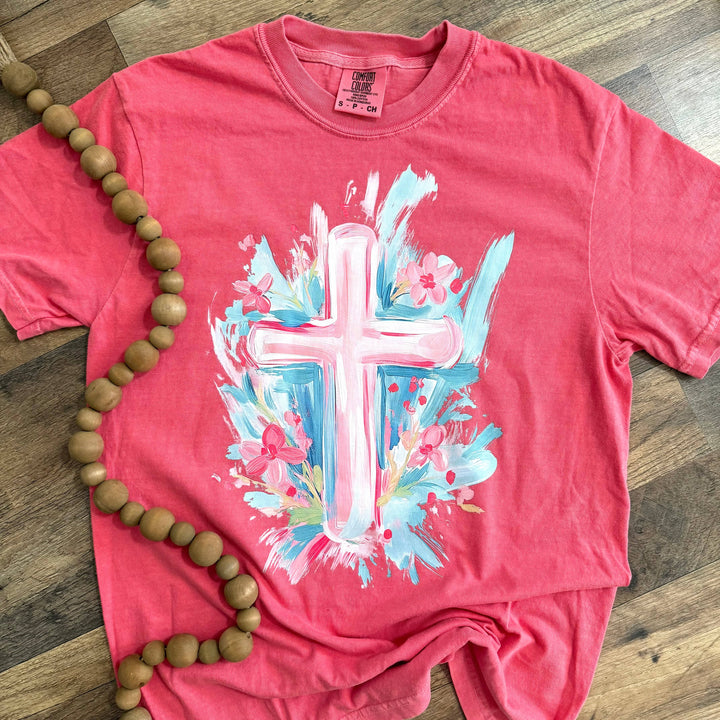 FestiviTees Women - Apparel - Shirts - T-Shirts Watercolor Cross Graphic Tee
