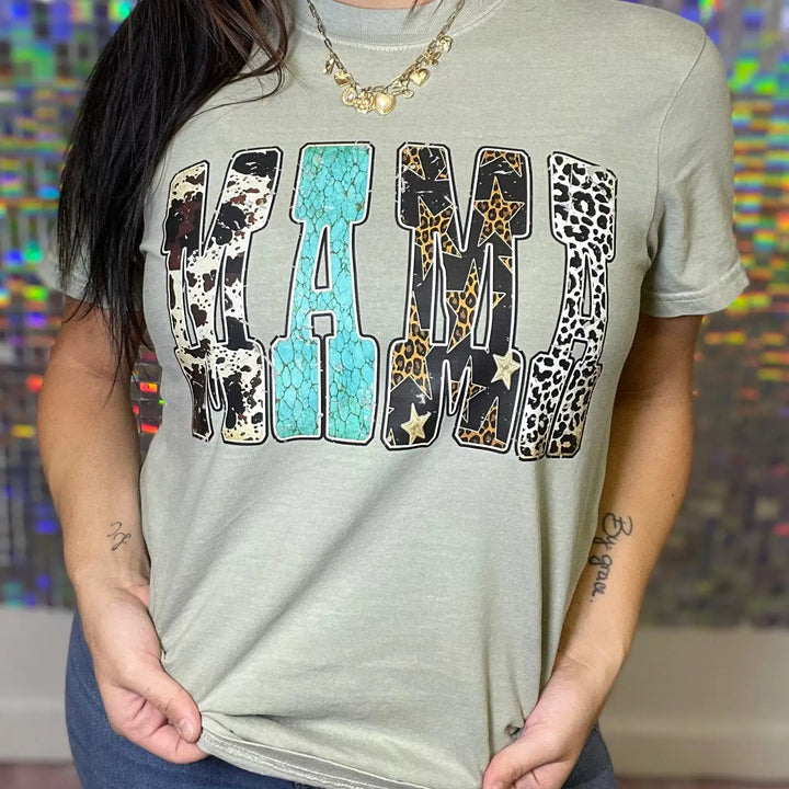 FestiviTees Women - Apparel - Shirts - T-Shirts Western Mama Cow And Leopard Graphic Tee