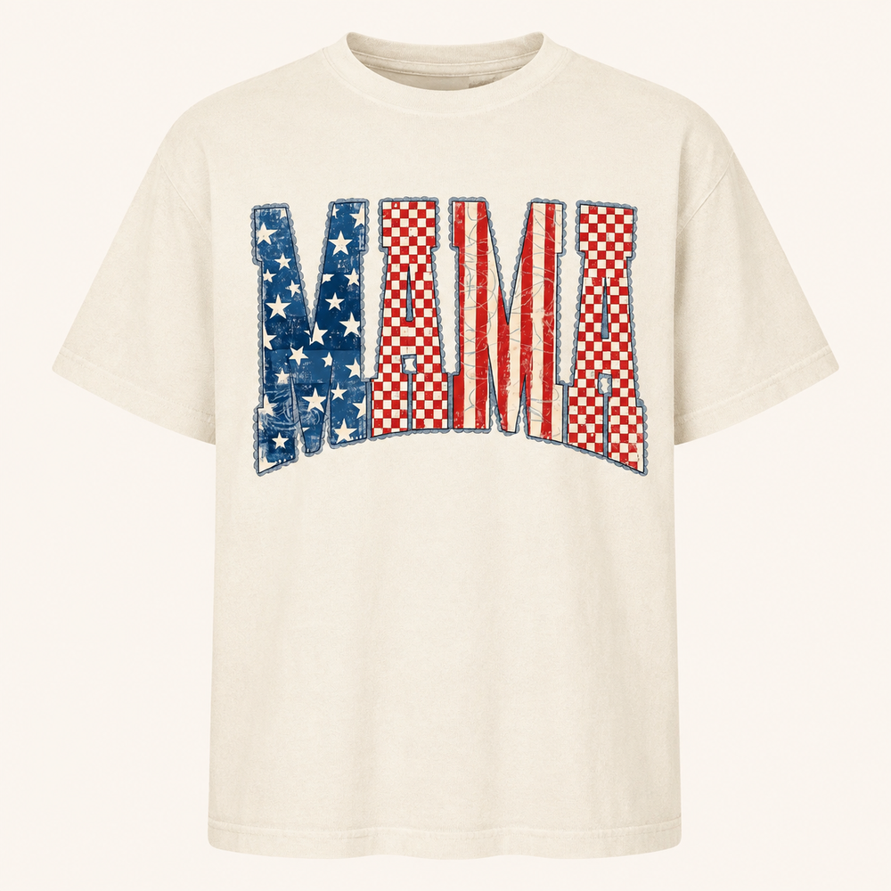 American Flag Lace MAMA ivory patriotic graphic tee, front product view