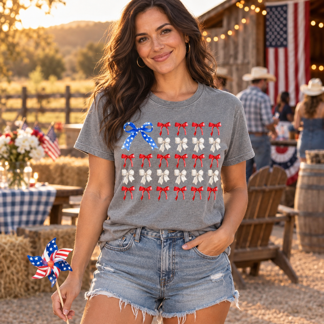 Fourth of July Patriotic Bows Graphic Tee Western lifestyle image