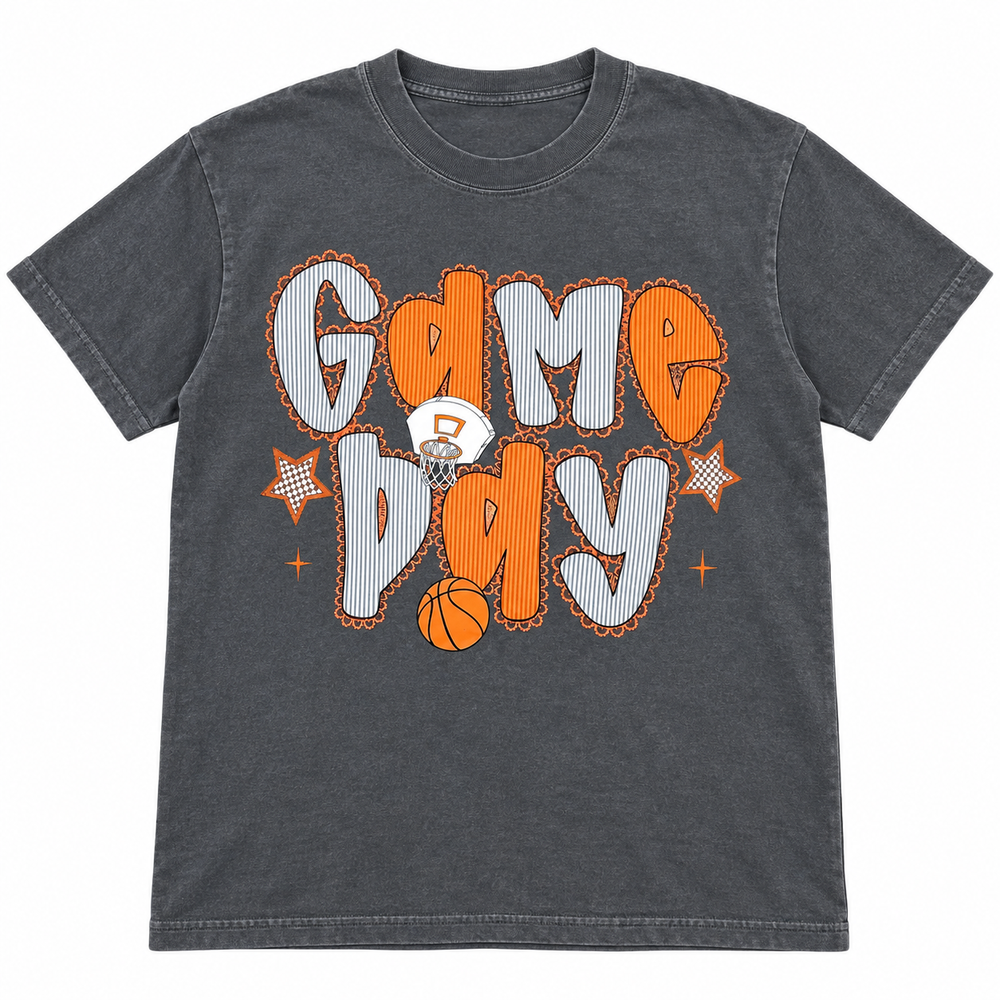 Game Day Basketball Pepper graphic tee single-garment lay-flat on pure white
