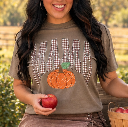 Gingham Mama Pumpkin Fall Graphic Tee product image 1
