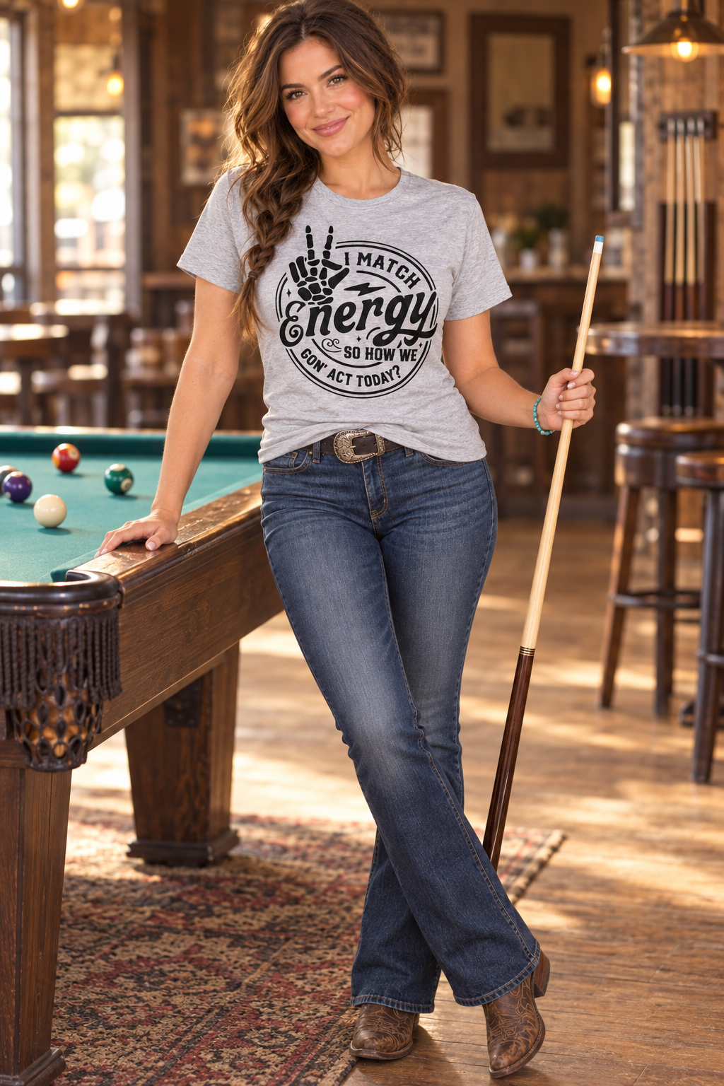 How We Gonna Act heather grey tee game room lifestyle
