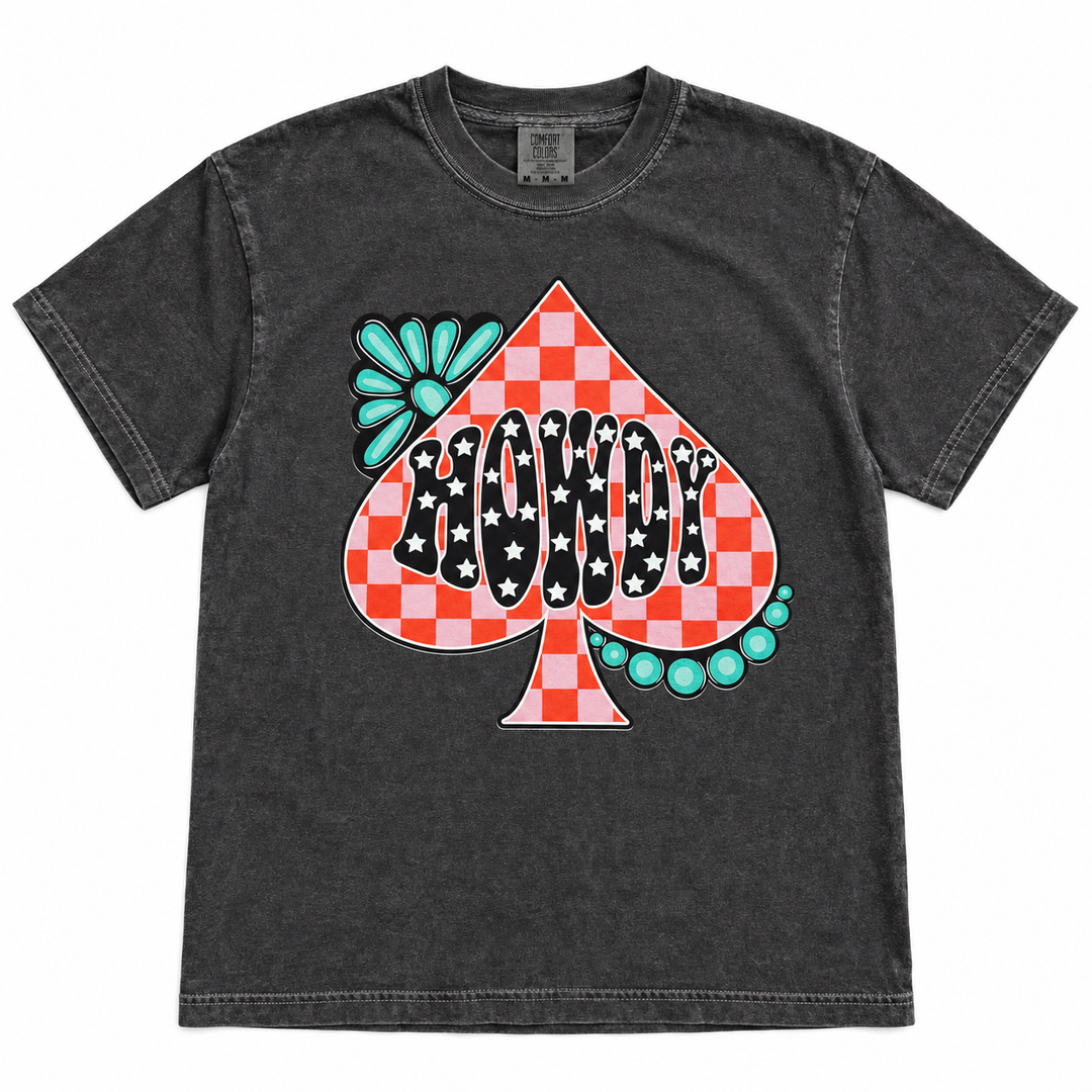 Howdy Checker Spade Graphic Tee lay-flat on white background