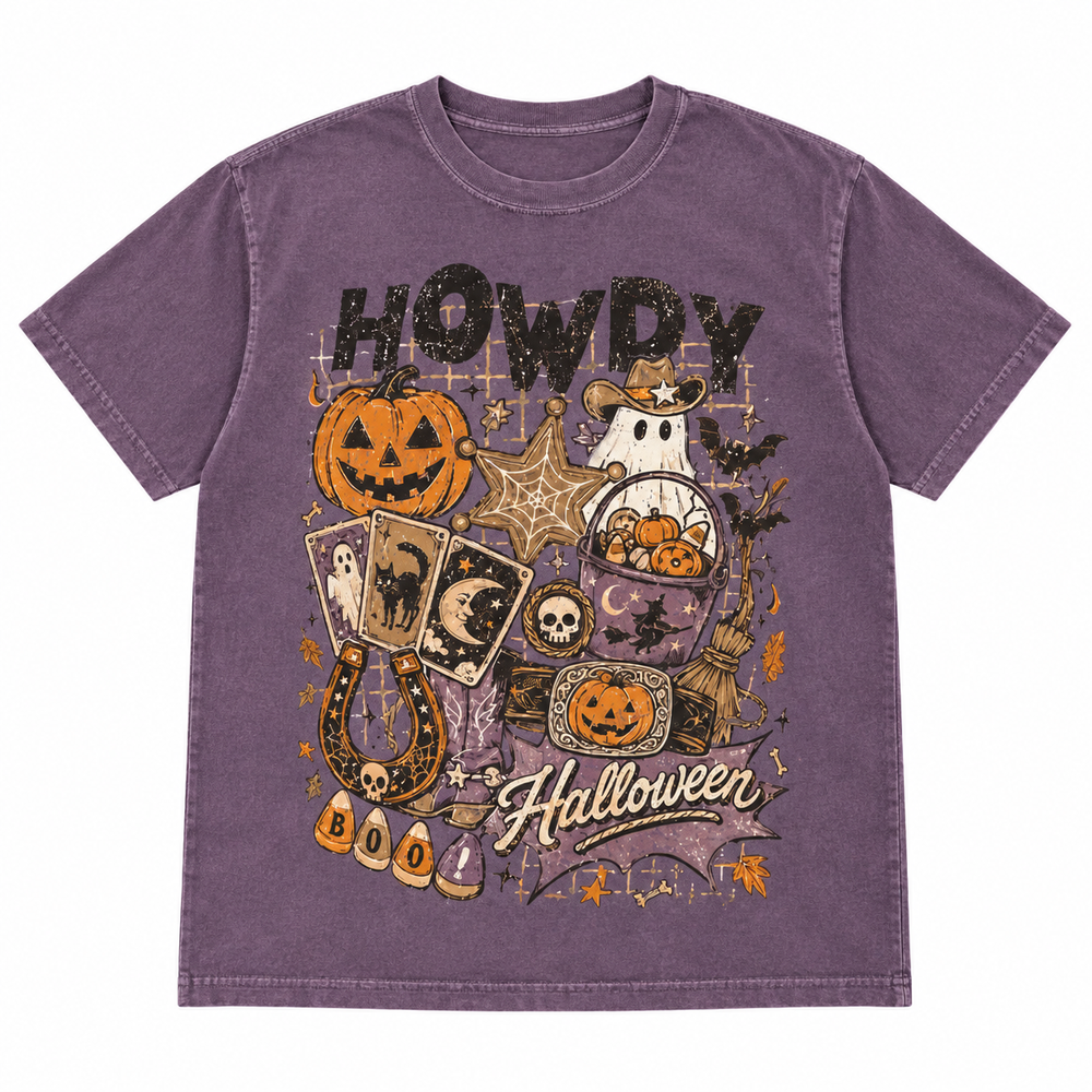 Howdy Halloween Graphic Tee lay-flat on pure white background