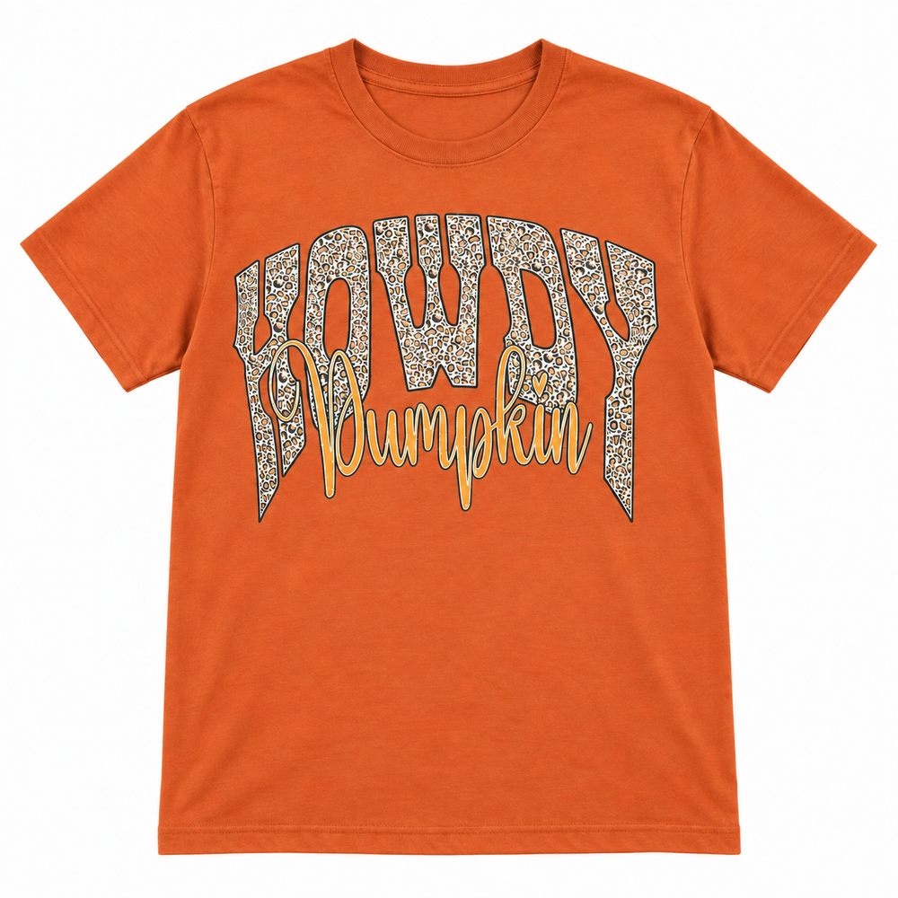 Howdy Pumpkin Western Fall Graphic Tee lay-flat on white background