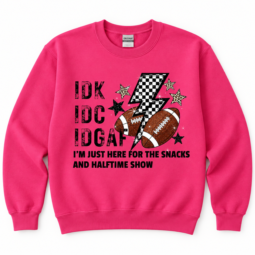 IDC Here for the Snacks Heliconia football crewneck flat product view