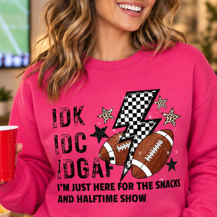 IDC Here for the Snacks Heliconia Football Crewneck