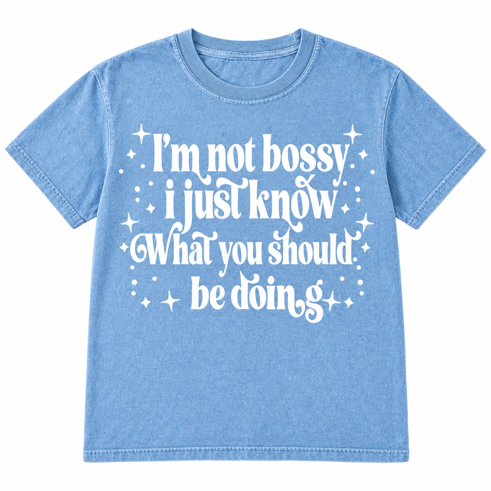 I'm Not Bossy Washed Denim funny graphic T-shirt flat product view