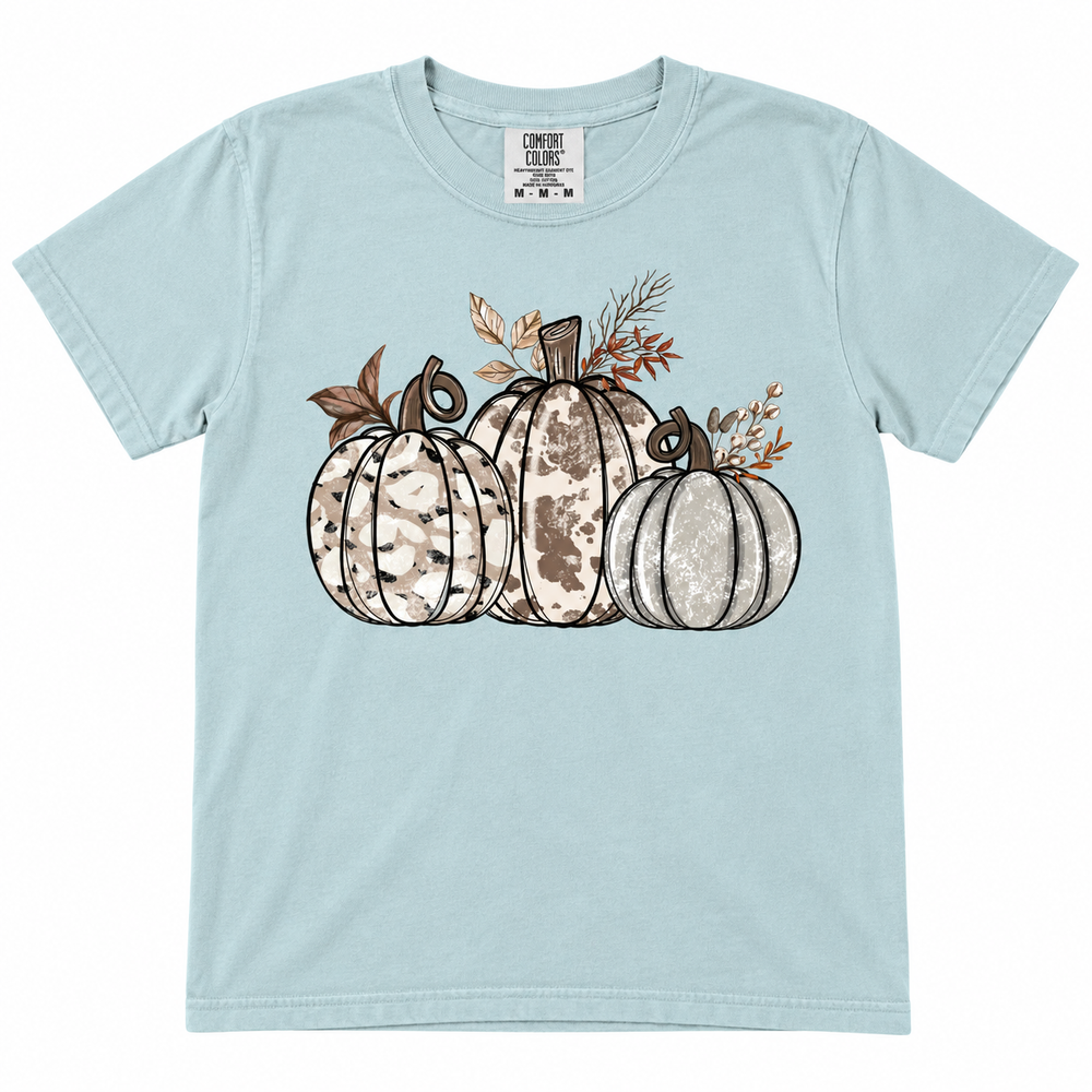 Ivory Pumpkins bay graphic tee complete lay-flat on white