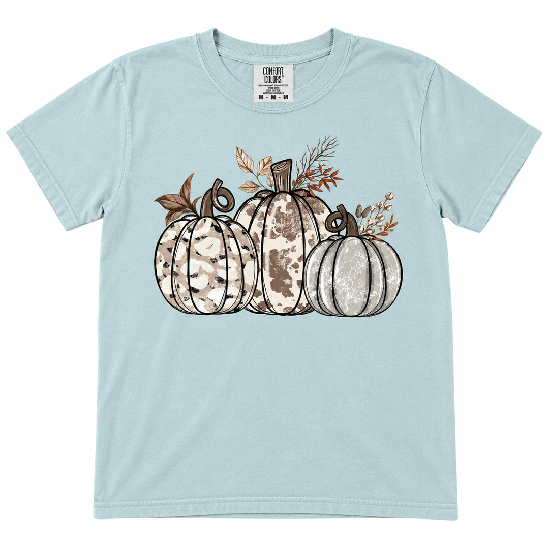 Ivory Pumpkins bay graphic tee complete lay-flat on white