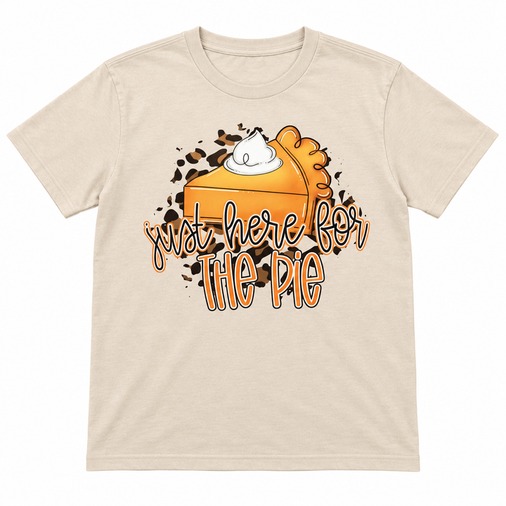 Just Here for the Pie Sand Thanksgiving Graphic Tee lay-flat on pure white background